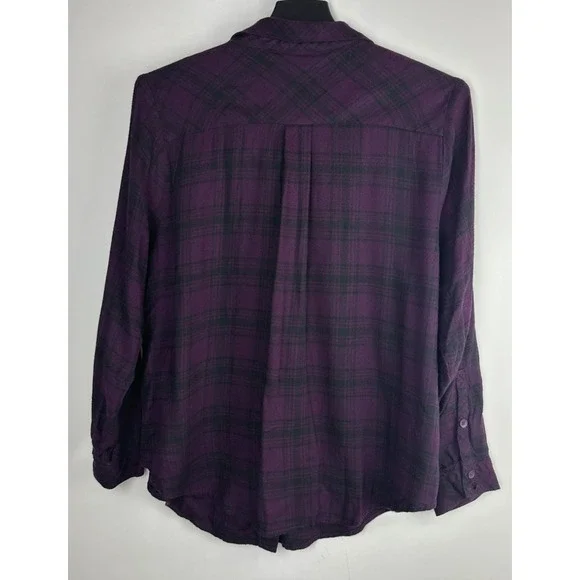 Torrid Purple Black Plaid Button Front Shirt Lattice Shoulder Top Plus Size 1 1X - Picture 8 of 9